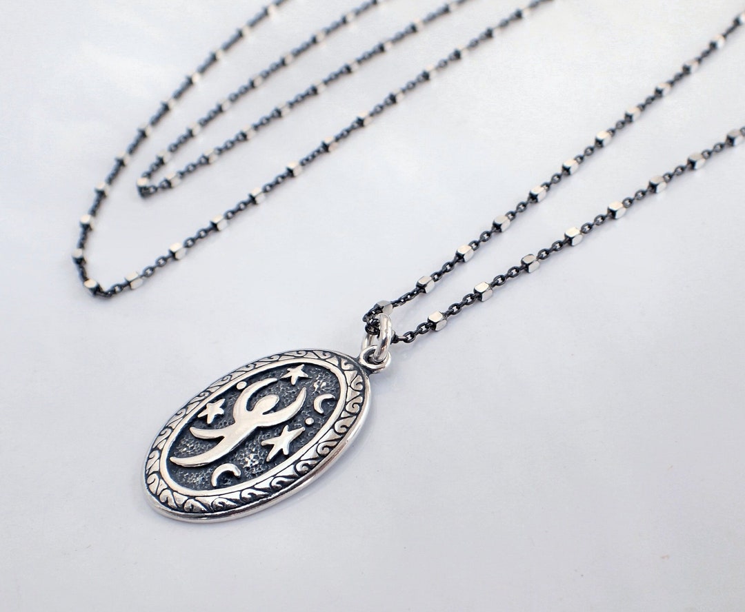 Starry Night Stars Moon Necklace, Sterling Silver, Oval, Chagall ...