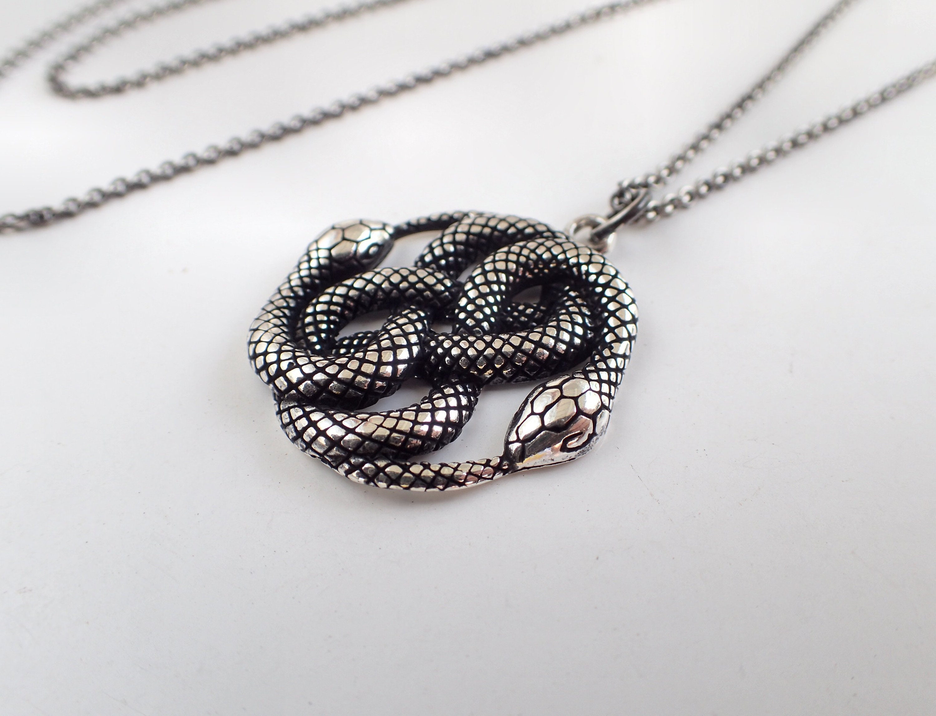 ◆ENGBROX◆ silver925 daily knot necklace Double Snake Sterling Silver Necklace, Celtic Knot