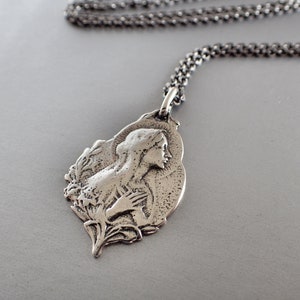 Virgin Mary Medal Sterling Silver Necklace, Religious Catholic, Oxidized