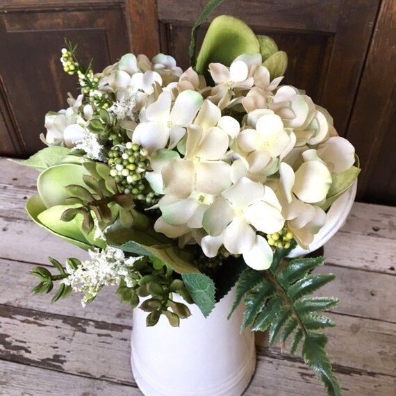 Items similar to White & Green Faux Flower Arrangement/Real Touch