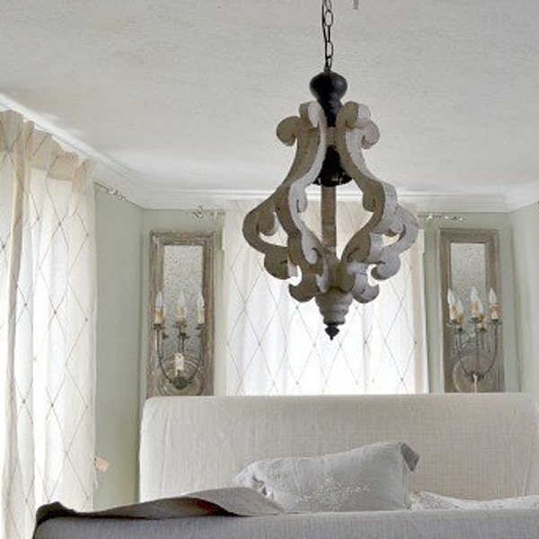 Antiqued White Cottage Distressed Chandelier/Pendant/Shabby Chic/French Country/Custom to Paint