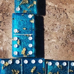 Custom Resin Dominoes set with gold leaf- double 6