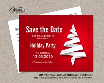 christmas party save the date card elegant printable holiday etsy
