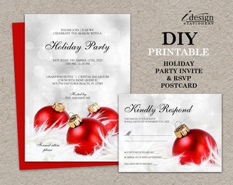 elegant christmas invitations with rsvp cards diy printable etsy