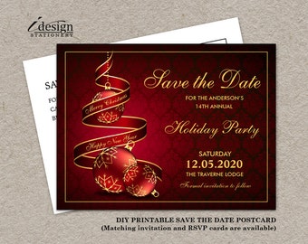 christmas party save the date card elegant printable holiday etsy
