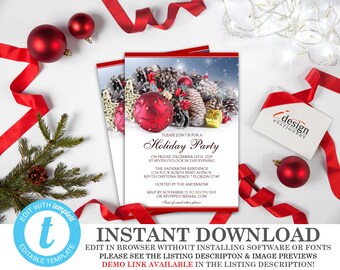 holiday party invitations instant download elegant christmas etsy