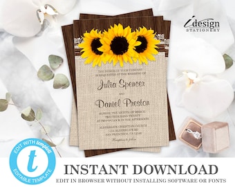 sunflower wedding invitation etsy
