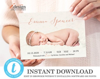 birth announcement template etsy newborn announcement cards