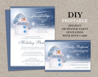 christmas invitations with rsvp cards printable holiday etsy