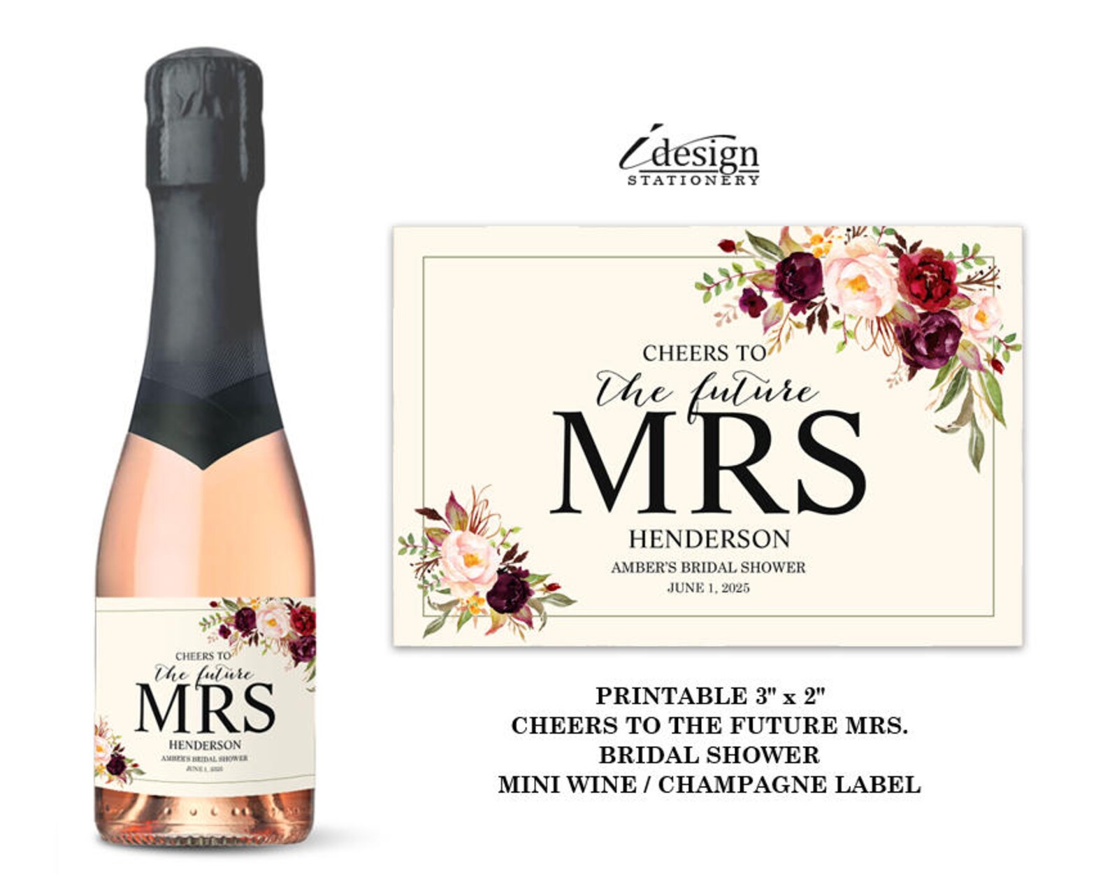 Bridal Shower Mini Champagne Labels Printable Floral Cheers Etsy
