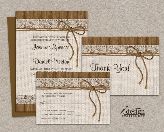 Items similar to DIY Printable Rustic Wedding Invitation Sets, Burlap And Lace Wedding ...