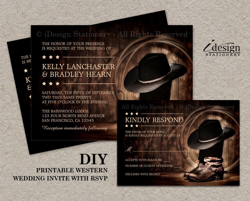 Country Western Wedding Invitation Set With Cowboy Boots Etsy