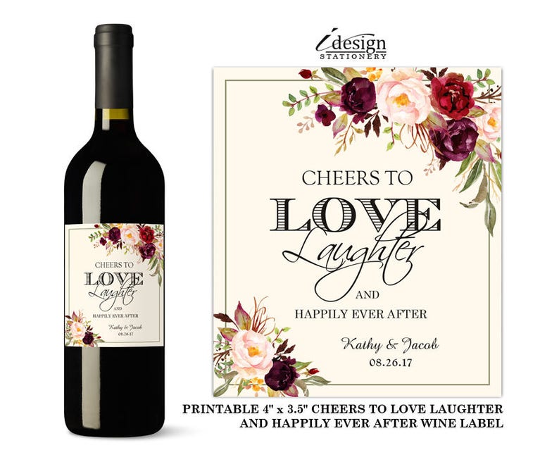 wedding wine labels printable floral pink marsala