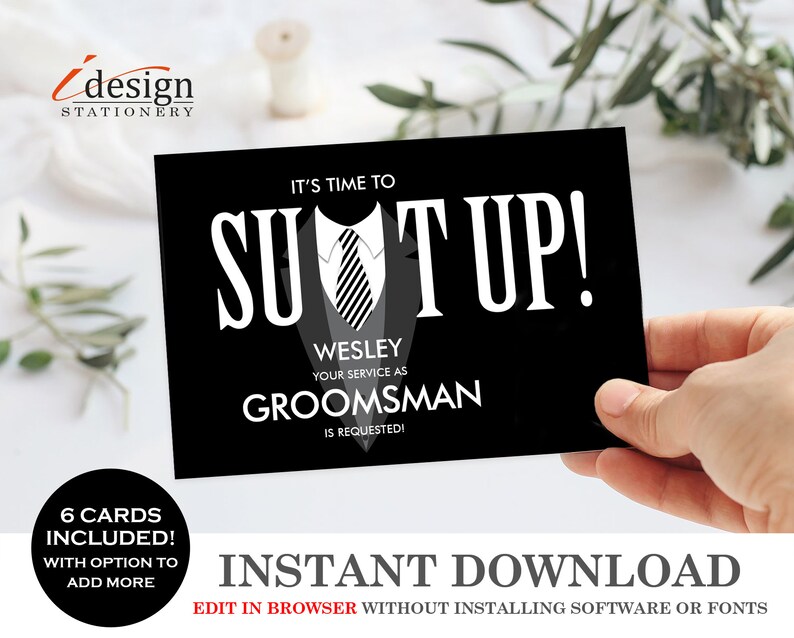 Suit Up Groomsman Card Set Printable Groomsmen Proposal | Etsy