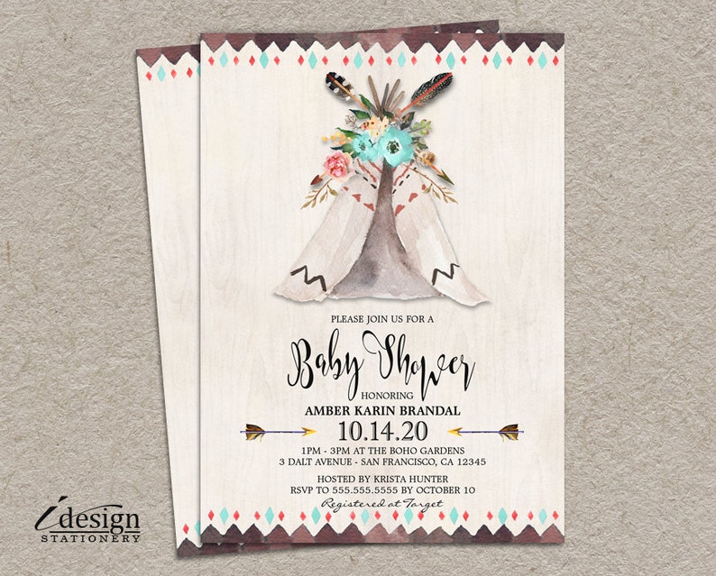 Teepee Little one Shower Invitation Printable Boho Little one Shower Invites For Boy TP01 graphic about Etsy Baby Shower Invitations Printable known as Teepee Boy or girl Shower Invitation Printable Boho Boy or girl Shower Invites For Boy TP01