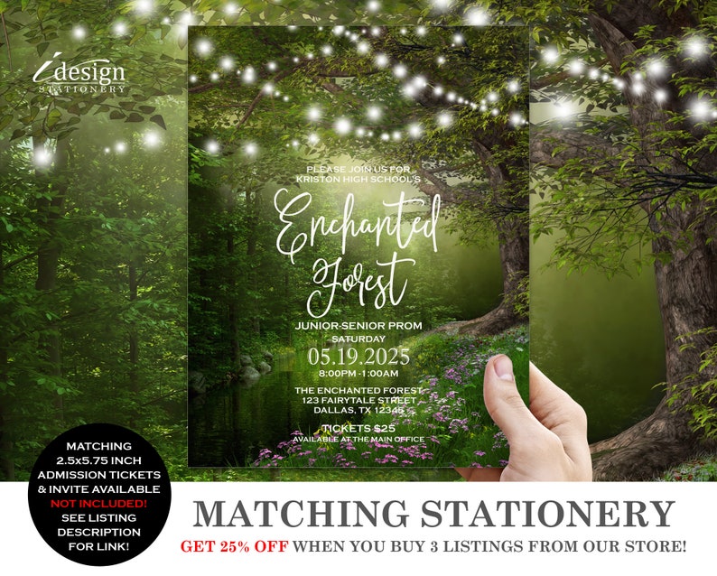 Prom Admission Ticket Template Printable Enchanted Forest | Etsy