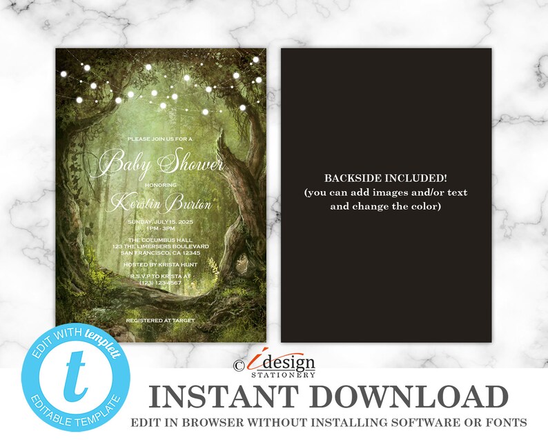 Enchanted Forest Baby Shower Invitation Template Instant Etsy