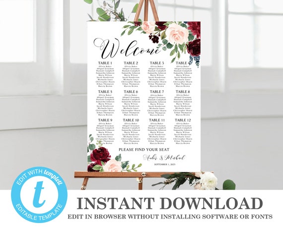 Floral Wedding Seating Chart Printable Wedding Seating Chart Etsy