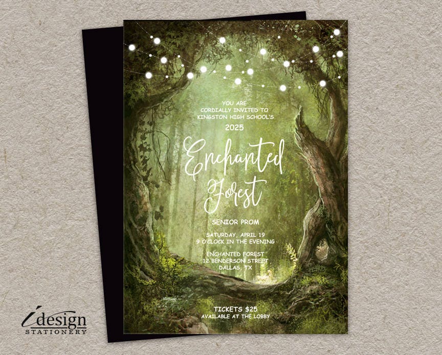 Enchanted Forest Prom Invitation With String Lights | Etsy