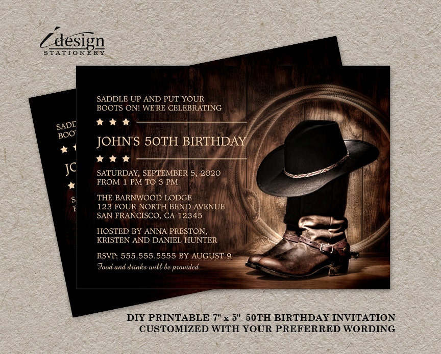 PRINTABLE Country Western 50th Birthday Party Invitation With Etsy