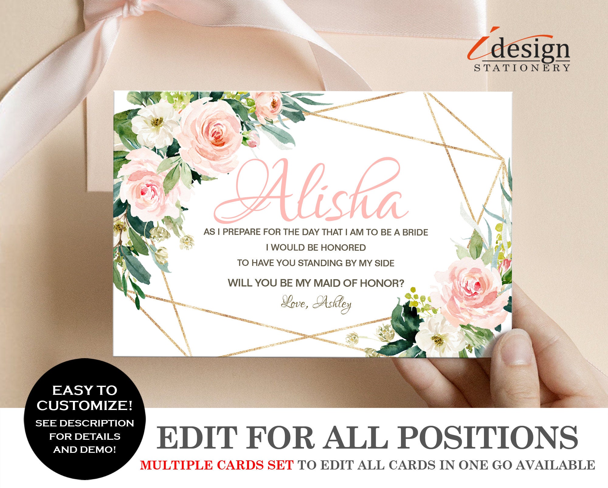 Maid Of Honor Proposal Card Editable Will You Be My MOH Etsy