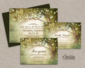 Rustic Woodland Tree Wedding Invitation Printable Backyard