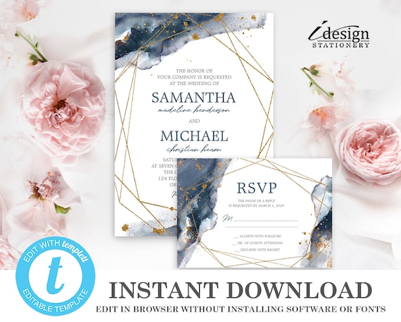 Navy and Gold Geometric Invitation