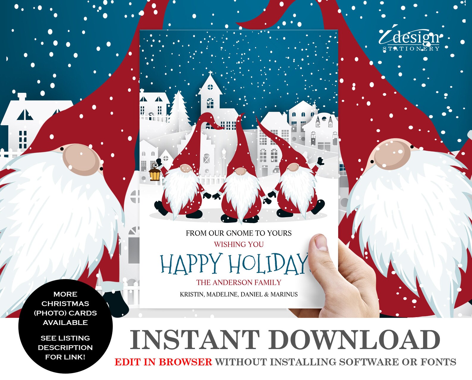 Funny Christmas Card Gnomes Holiday Cards Instant Download Etsy
