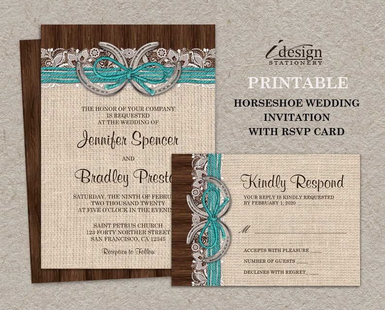 Printable Rustic Turquoise Country Western Horseshoe Wedding Etsy