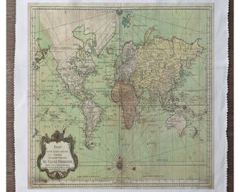 World Map Atlas Printed On Fabric Panel Make A Cushion Upholstery Craft