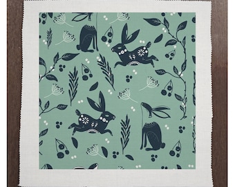 Hare Scandinavian Leaves Printed Fabric Panel Quilting Upholstery Craft