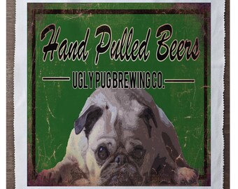 Fabric Panel Make Cushion Upholstery Craft Cotton hand Pulled Pug Beer
