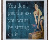 Pin Up Girl Ass You Want Exercise Work Out - Sewing, Cushion, Upholstery, Craft, Patchwork and Quilting Fabric Panel 100 cotton