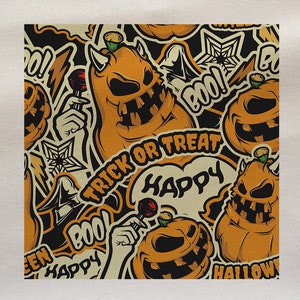 Halloween Trick Or Treat Pumpkin Boo Happy Spooky  Sewing, Cushion, Upholstery, Craft, Patchwork and Quilting Fabric Panel 100% cotton