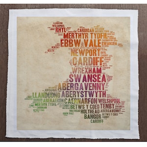 Wales Map walisischen Reise-Karte - nähen, Kissen, Polster, Handwerk, Patchwork und Quilting Stoffbahn 100 % Baumwolle