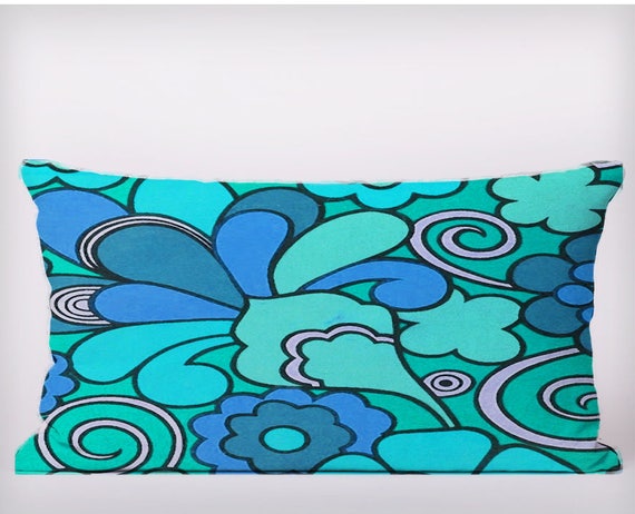 Vintage 1960s Style Retro Blue - Cushion Cover Case or Stuffed