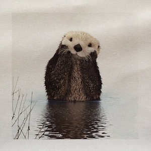 Otter Woodland Animal Water - Sewing, Cushion, Upholstery, Craft, Patchwork and Quilting Fabric Panel 100% cotton