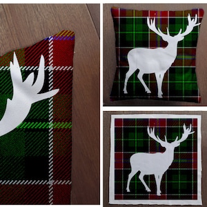 Stag / Deer Head Tartan  - Cushion Cover Case Or Stuffed With Insert
