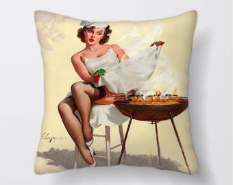 BBQ Crème Pin Up Girl - Boîtier de couverture coussin ou farci avec insert