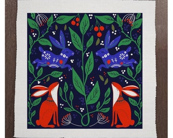Scandinavian Pattern Hare - Sewing, Cushion, Upholstery, Craft, Patchwork and Quilting Fabric Panel 100% cotton