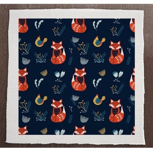 Scandinavian Pattern Fox Chickens Pattern - Sewing, Cushion, Upholstery, Craft, Patchwork and Quilting Fabric Panel 100% cotton