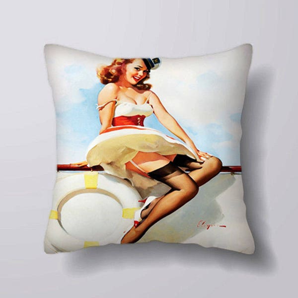 Sailor Pin Up Girl sexy - Cushion Cover Case Or Stuffed With Insert