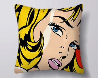 Comic pop art woman -Cushion Cover Case Or Stuffed With Insert