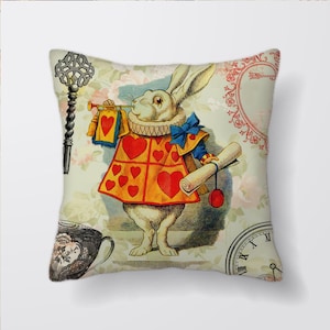 Alice In Wonderland White Rabbit Clock - Cushion Cover Case Or Stuffed With Insert