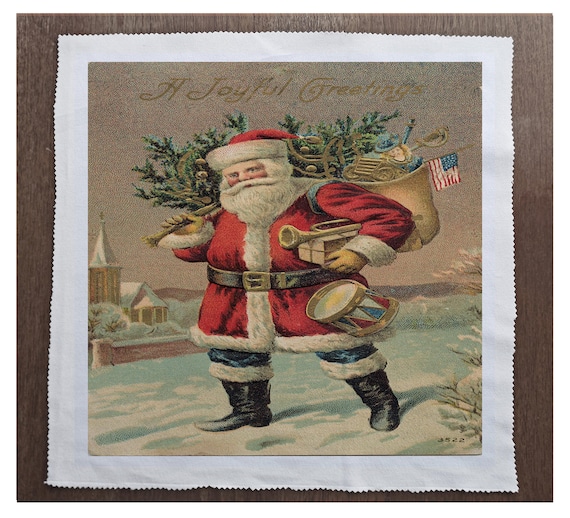 Santa Father Christmas Vintage Fabric Cotton Upholstery Quilting Custom Craft 