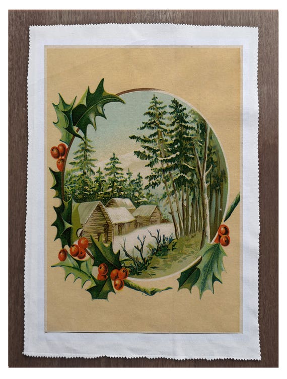 Vintage Winterszene Weihnachten Näh-, Kissen-, Polster-, Bastel-,  Patchwork- und Quiltstoff-Panel 100% Baumwolle