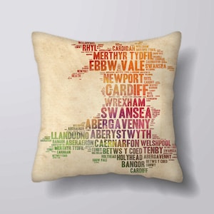 Wales Map Welsh Travel Map - Cushion Cover Case Or Stuffed With Insert