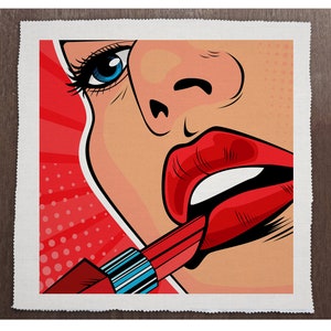 Comic pop Art woman Lips Lipstick Comic Style - Sewing, Cushion, Upholstery, Craft, Patchwork and Quilting Fabric Panel 100% cotton