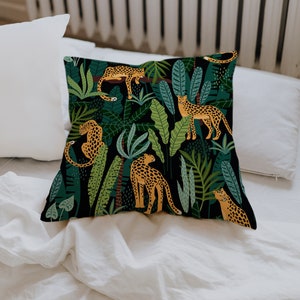 Leopards Jungle Cat Rainforest Tropcial Leaves   -Cushion Cover Case Or Stuffed With Insert
