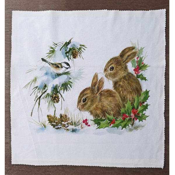 Vintage Bunny Baby Rabbits - - Sewing, Cushion, Upholstery, Craft, Patchwork and Quilting Fabric Panel 100% cotton